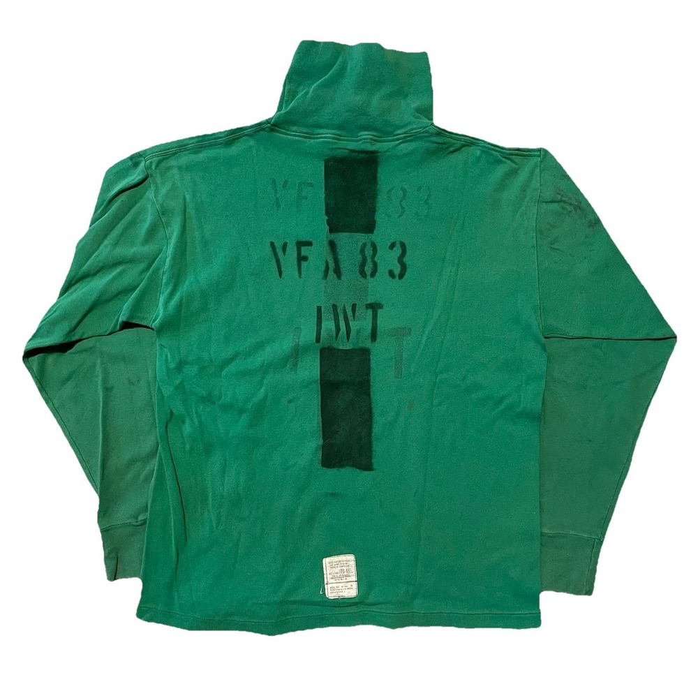 Vintage Flight Deck Crewman's Jersey Stencil Green Long Sleeve Military XL